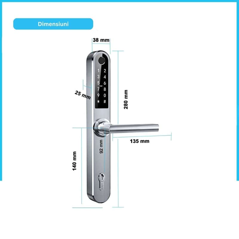 MONACO SILVER C92 yala smart cu amprentă, Bluetooth, WiFi, cod PIN, card RFID, cheie 3