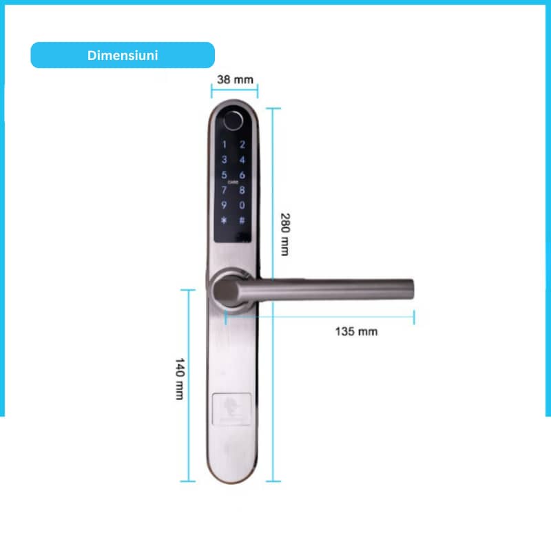 MONACO SILVER încuietoare inteligentă cu amprentă, Bluetooth, WiFi, PIN, card RFID, cheie 4