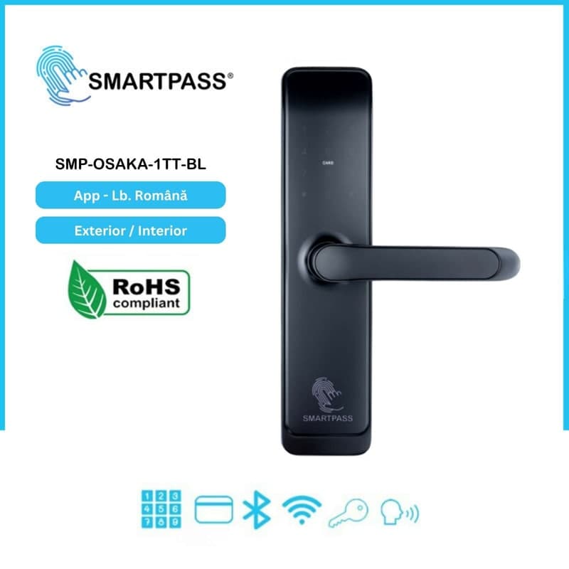 OSAKA BLACK smart lock, Bluetooth, WiFi, PIN code, RFID card, key
