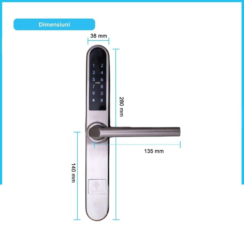 PARIS SILVER încuietoare inteligentă cu Bluetooth, WiFi, PIN, card RFID, cheie 4