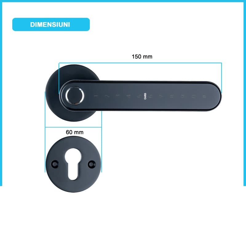 SYDNEY BLACK încuietoare smart cu amprentă, Bluetooth, WiFi, cod PIN, card RFID, cheie 3