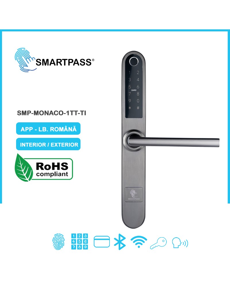 MONACO TITAN încuietoare smart cu amprentă, Bluetooth, WiFi, cod PIN, card RFID, cheie