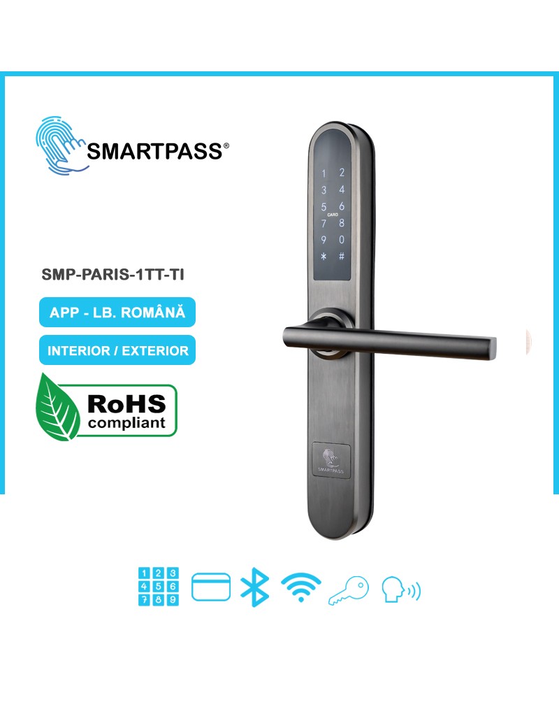 PARIS TITAN încuietoare inteligentă cu Bluetooth, WiFi, PIN, card RFID, cheie