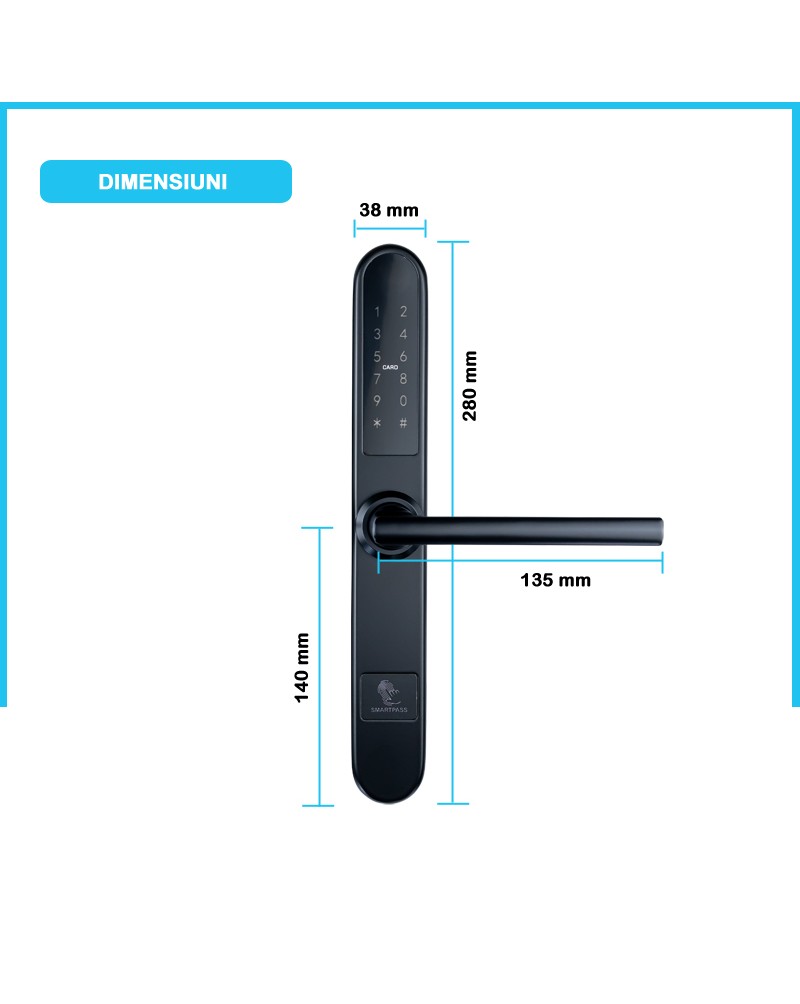 PARIS BLACK încuietoare inteligentă cu Bluetooth, WiFi, PIN, card RFID, cheie