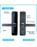 ROMA BLACK încuietoare smart cu amprentă, Bluetooth, WiFi, cod PIN, card RFID, cheie