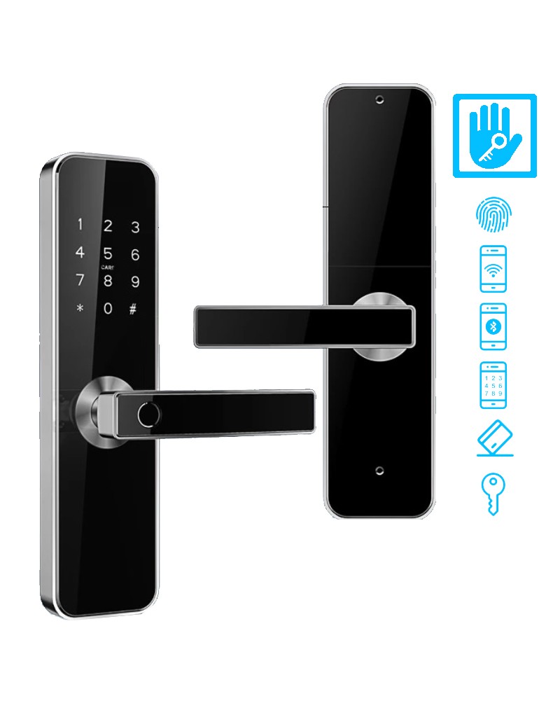 ROMA BLACK Incuietoare smart cu amprentă, Bluetooth, WiFi, cod PIN, card RFID, cheie