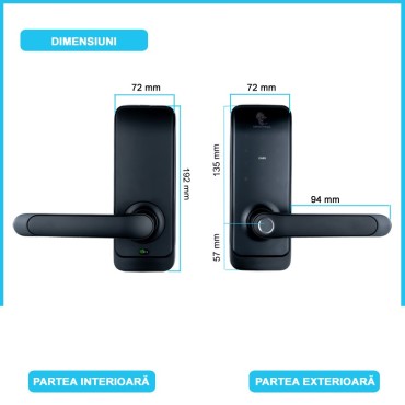 MILANO BLACK încuietoare smart cu amprentă, Bluetooth, WiFi, cod PIN, card RFID, cheie
