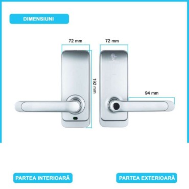 MILANO SILVER încuietoare smart cu amprentă, Bluetooth, WiFi, cod PIN, card RFID, cheie