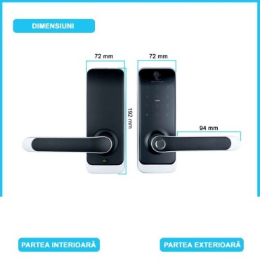 MILANO SILVER-BLACK încuietoare smart cu amprentă, Bluetooth, WiFi, cod PIN, card, cheie