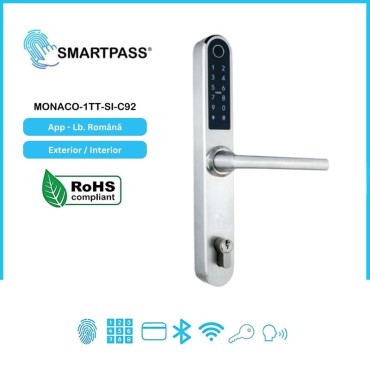 MONACO SILVER C92 yala smart cu amprentă, Bluetooth, WiFi, cod PIN, card RFID, cheie