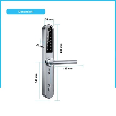 MONACO SILVER C92 yala smart cu amprentă, Bluetooth, WiFi, cod PIN, card RFID, cheie