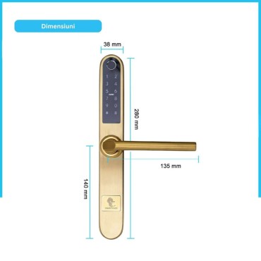 MONACO GOLD încuietoare smart cu amprentă, Bluetooth, WiFi, cod PIN, card RFID, cheie