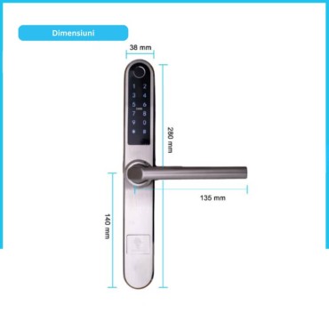 MONACO SILVER încuietoare inteligentă cu amprentă, Bluetooth, WiFi, PIN, card RFID, cheie