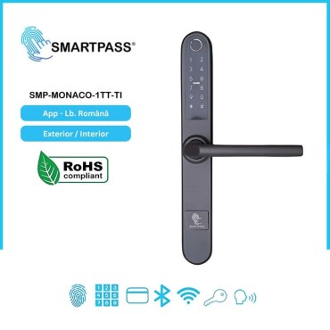 MONACO TITAN încuietoare smart cu amprentă, Bluetooth, WiFi, cod PIN, card RFID, cheie