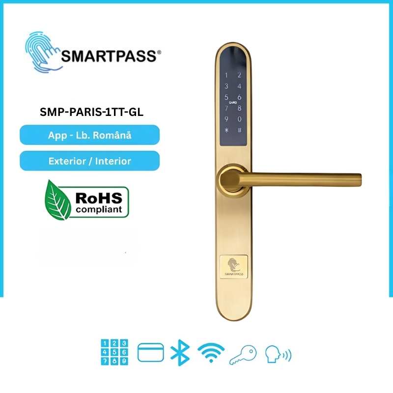 PARIS GOLD încuietoare inteligentă cu Bluetooth, WiFi, PIN, card RFID, cheie
