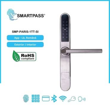 PARIS SILVER încuietoare inteligentă cu Bluetooth, WiFi, PIN, card RFID, cheie