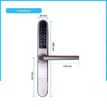 PARIS SILVER încuietoare inteligentă cu Bluetooth, WiFi, PIN, card RFID, cheie
