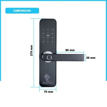 ROMA SILVER încuietoare smart cu amprentă, Bluetooth, WiFi, cod PIN, card RFID, cheie