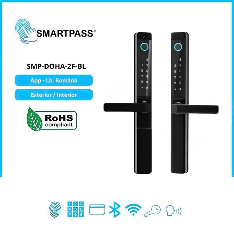 DOHA BLACK încuietoare smart cu amprentă pe exterior si interior, Bluetooth, WiFi, cod PIN, card RFID, cheie DOHA BLACK încuietoare smart cu amprentă pe exterior si interior, Bluetooth, WiFi, cod PIN, card RFID, cheie