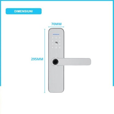 LONDON SILVER încuietoare smart cu amprentă, Bluetooth, WiFi, cod PIN, card RFID, cheie
