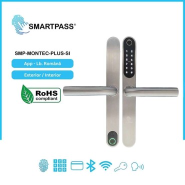 MONTE CARLO PLUS SILVER încuietoare inteligentă cu amprentă, Bluetooth, WiFi, PIN, card RFID, cheie