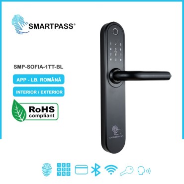 SOFIA BLACK încuietoare inteligentă cu amprentă, Bluetooth, WiFi, PIN, card RFID, cheie