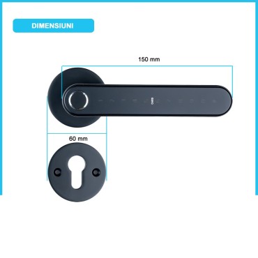 SYDNEY BLACK încuietoare smart cu amprentă, Bluetooth, WiFi, cod PIN, card RFID, cheie