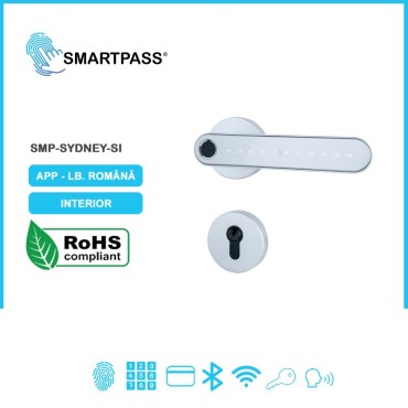 SYDNEY SILVER încuietoare smart cu amprentă, Bluetooth, WiFi, cod PIN, card RFID, cheie