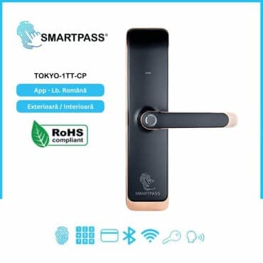 TOKYO COPPER încuietoare smart cu amprentă, Bluetooth, WiFi, cod PIN, card RFID, cheie