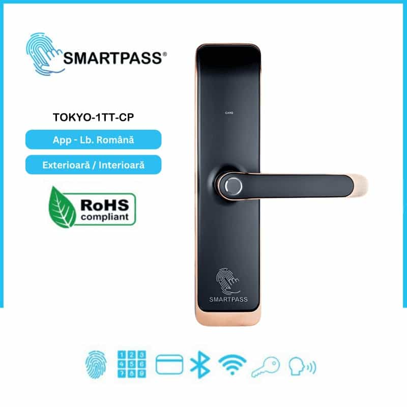 TOKYO COPPER încuietoare smart cu amprentă, Bluetooth, WiFi, cod PIN, card RFID, cheie TOKYO COPPER încuietoare smart cu amprentă, Bluetooth, WiFi, cod PIN, card RFID, cheie
