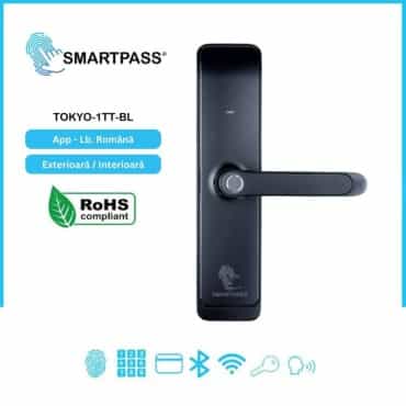 TOKYO BLACK încuietoare smart cu amprentă, Bluetooth, WiFi, cod PIN, card RFID, cheie