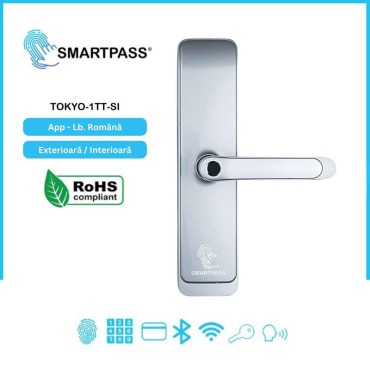 TOKYO SILVER încuietoare smart cu amprentă, Bluetooth, WiFi, cod PIN, card RFID, cheie